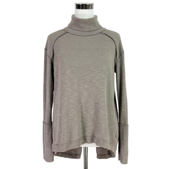 SOLD! Free People Tara Split Back Turtleneck Top Taupe - Picture 4 of 12